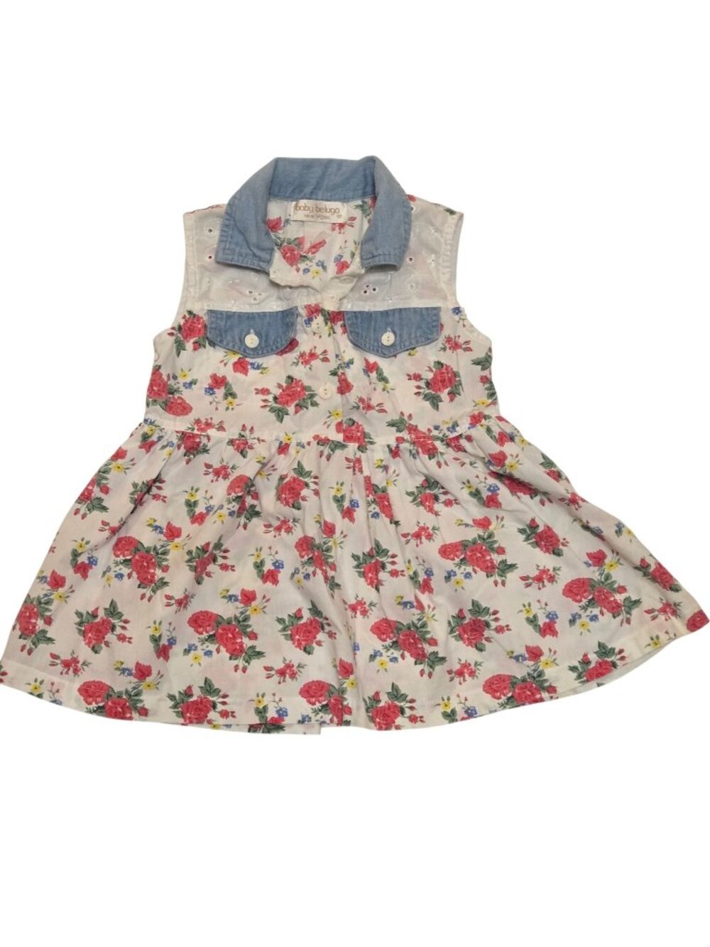 Baby Beluga Girls Floral Sleeveless Dress Denim Collar Summer Flowers Toddler